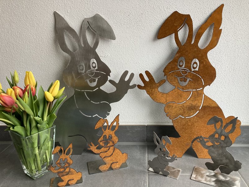 Deko Hase Ostern Edelstahl Cortenstahl Fruehling